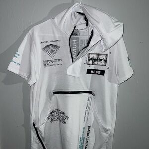 White Graphic Short-Sleeve Hooded Shirt